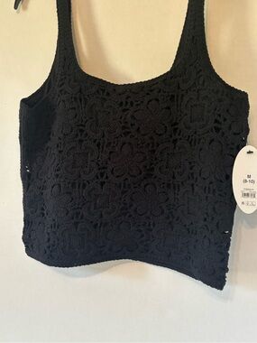 Scoop NYC Black Crochet Crop Tank